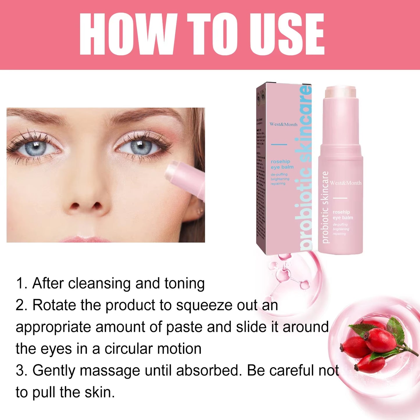 Rosehip Eye Cream Lifting Moisturizing Balm Stick Remove Dark Circles Eye Bags Puffiness Hyaluronic Acid anti Wrinkle Eye Cream