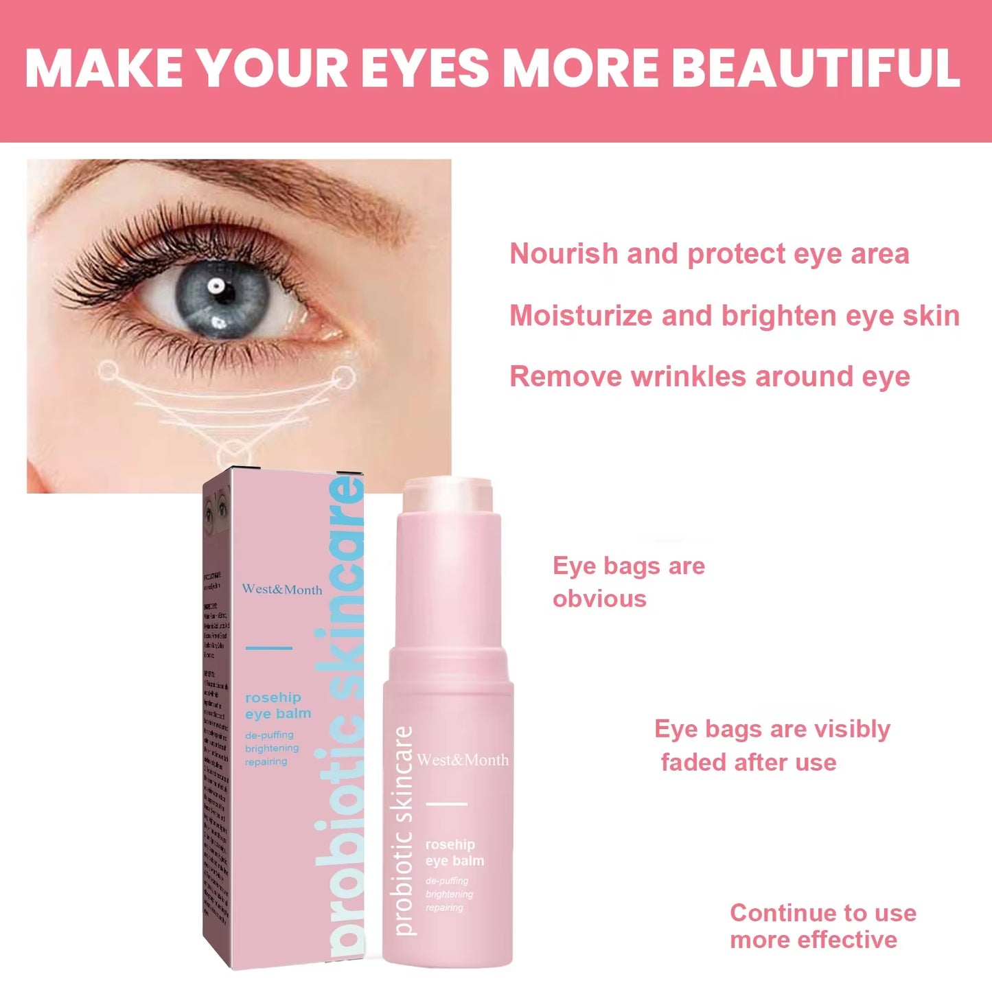 Rosehip Eye Cream Lifting Moisturizing Balm Stick Remove Dark Circles Eye Bags Puffiness Hyaluronic Acid anti Wrinkle Eye Cream